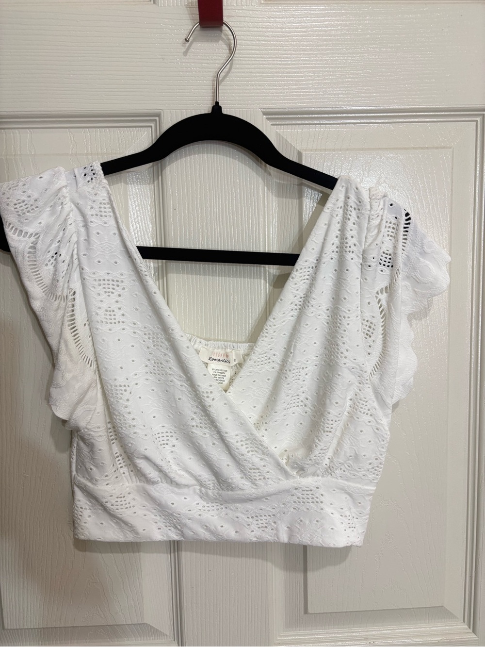 White Eyelet Wrap Crop Top - Unknown Brand